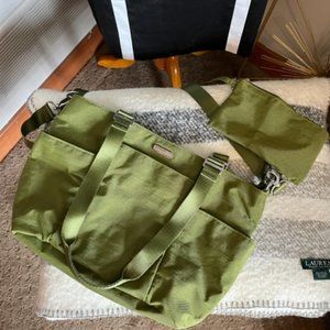 Baggallini Tote/Purse with extra bag. Olive green w/pink interior/handles/strap